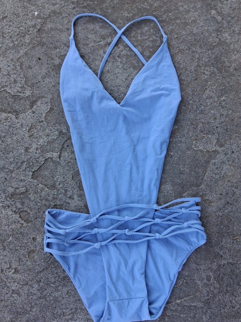 New Sauvage Monokini "The Spider" Macrame Knotted Swimsuit Large Blue RARE $179 - Picture 2 of 6